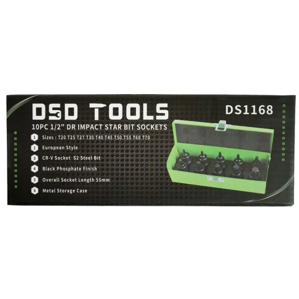 10PC 1/2″ DR IMPACT TORX BIT SOCKETS