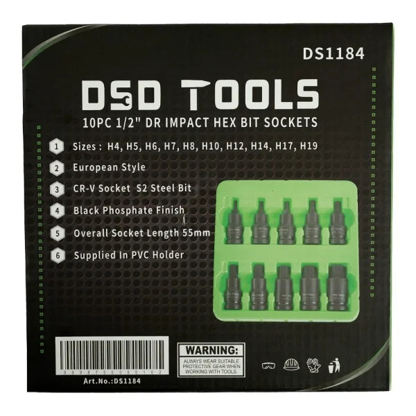 10PC 1/2″ DR IMPACT HEX BIT SOCKETS