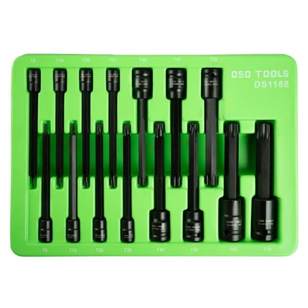 15PC EXTRA LONG IMPACT TAMPER STAR BIT SOCKET 1/4″ 3/8″ 1/2″ DR