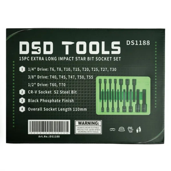 15PC EXTRA LONG IMPACT TAMPER STAR BIT SOCKET 1/4″ 3/8″ 1/2″ DR