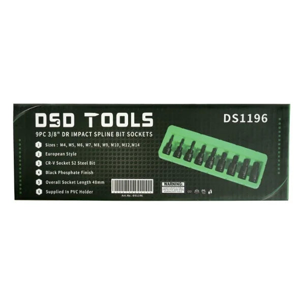 9PC 3/8″ DR IMPACT SPLINE BIT SOCKETS