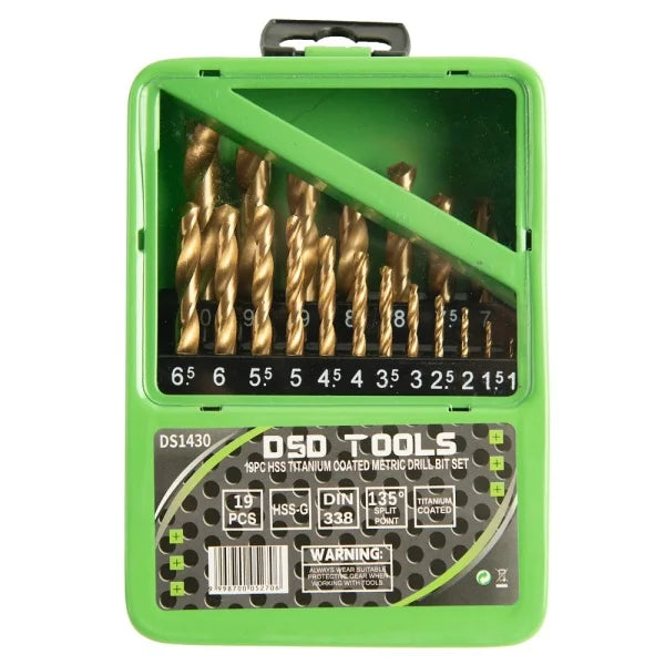 19PC HSS TITANIUM COATED METRIC DRILL BIT SET 1 – 10MM