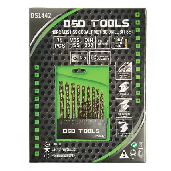 19PC HSS COBALT METRIC DRILL BIT SET 1 – 10MM