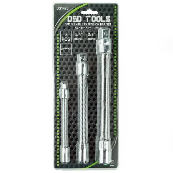3PC FLEXIBLE EXTENSION BAR SET – 1/4″ 3/8″ 1/2″