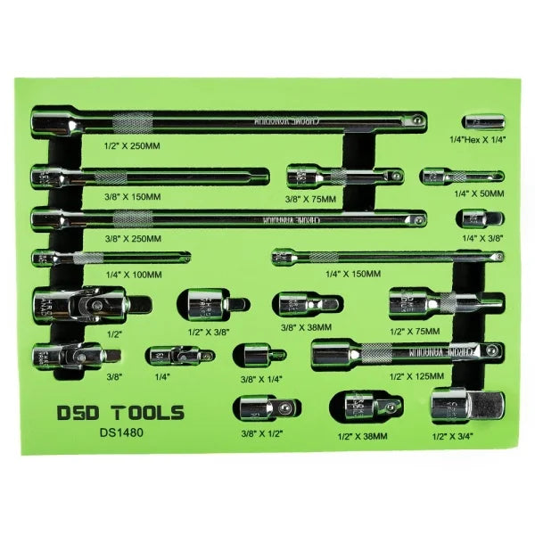 20PC EXTENSION BAR & ADAPTER SET – 1/4″ 3/8″ 1/2″