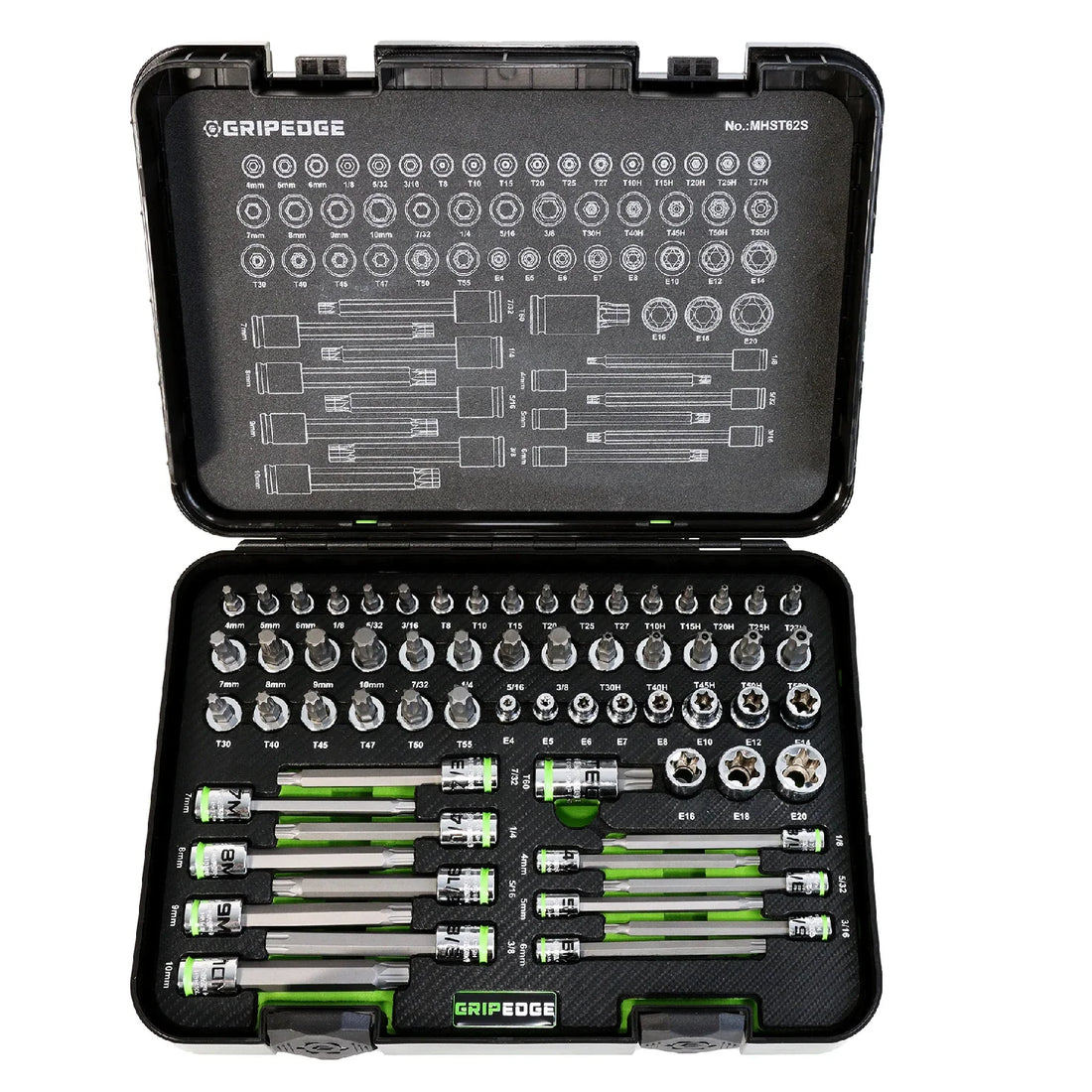GripEdge 62PC Master RPT Hex & Star Driver Set + FREE 3/8" Metric & SAE Impact Hex Sets
