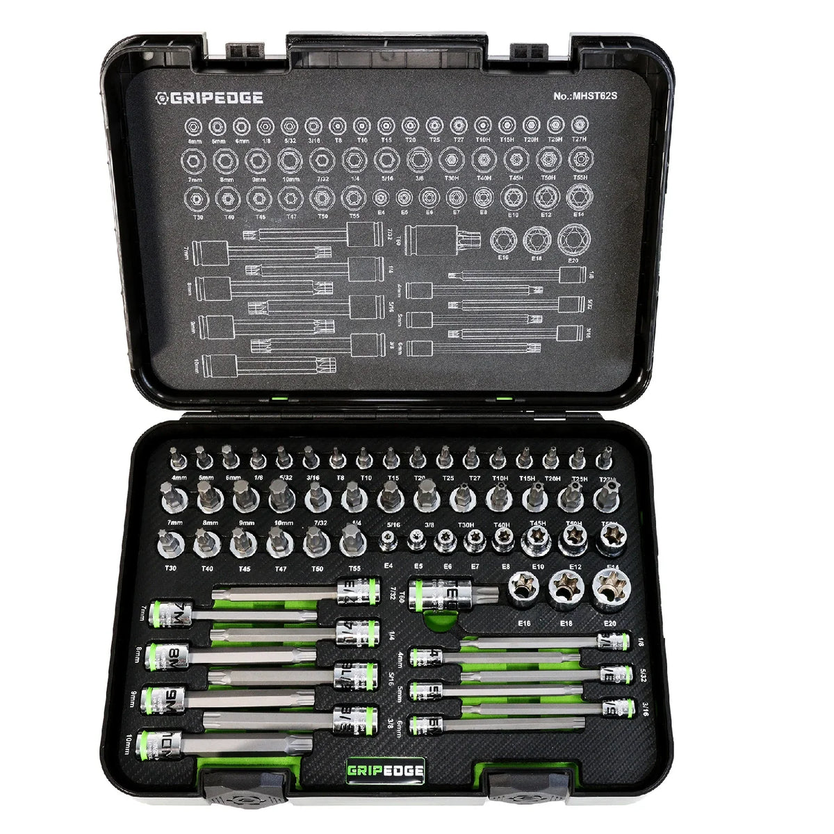 GripEdge 62PC Master RPT Hex & Star Driver Set + FREE 3/8" Metric & SAE Impact Hex Sets