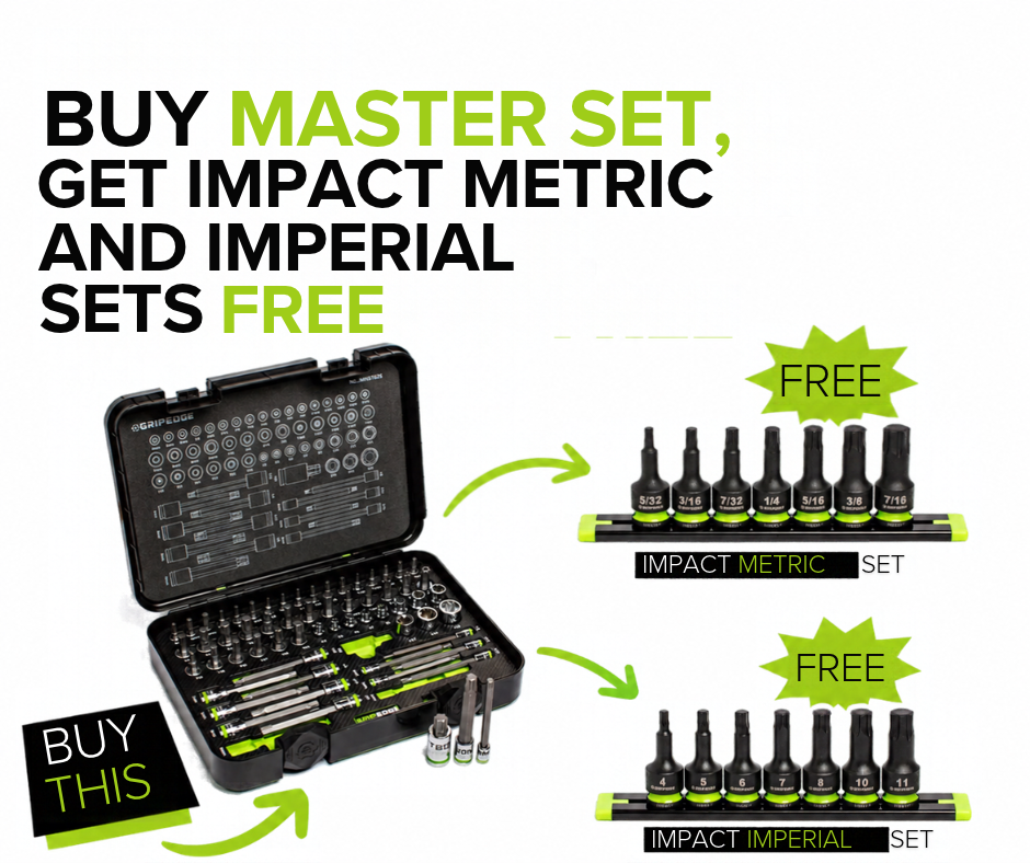 GripEdge 62PC Master RPT Hex & Star Driver Set + FREE 3/8" Metric & SAE Impact Hex Sets
