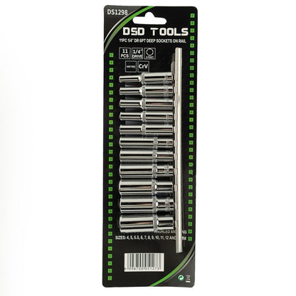 DSD TOOLS 11PC 1/4" DR 6PT DEEP SOCKETS ON RAIL DS1298 image 2