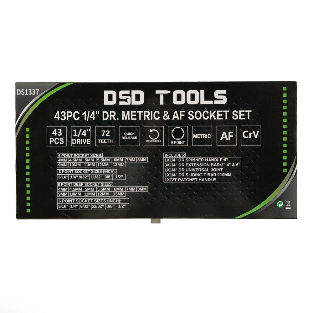 DSD TOOLS 43PC 1/4" DR. METRIC &amp; AF SOCKET SET DS1337 image 4