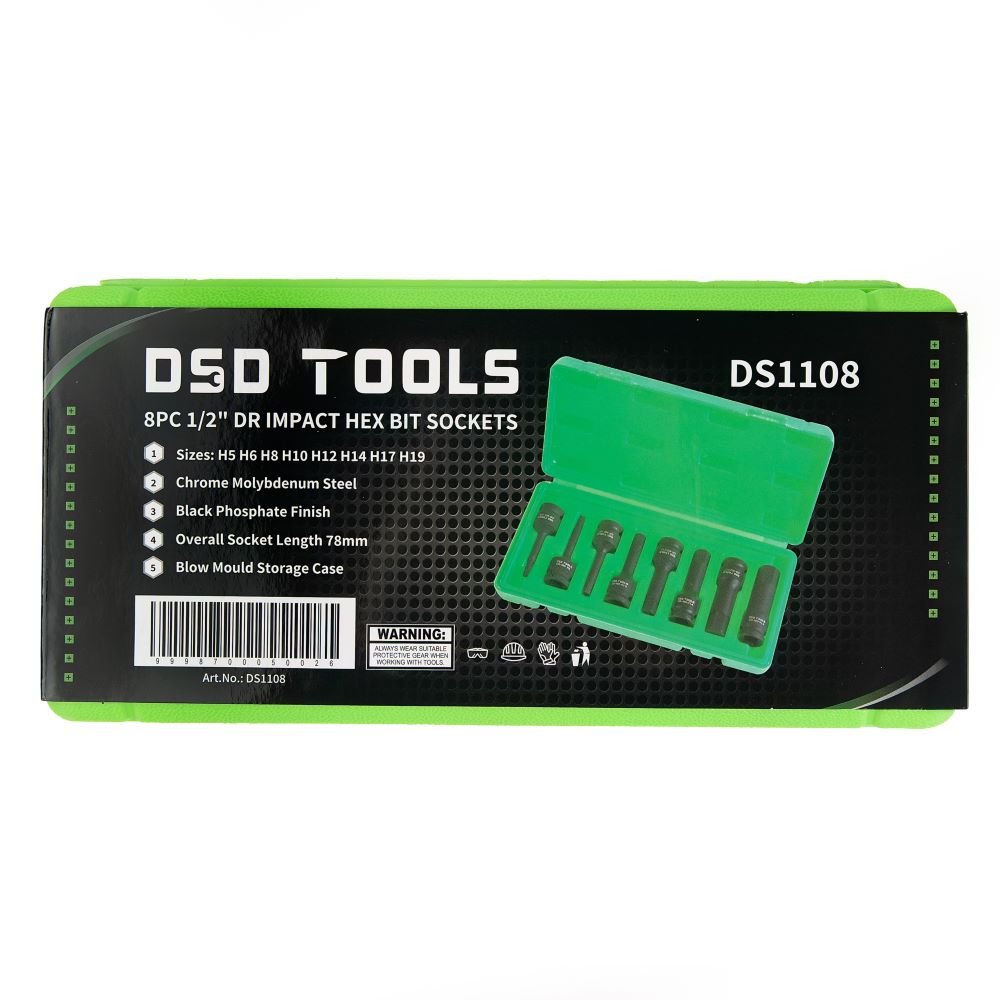 DSD TOOLS 8PC 1/2" DR IMPACT HEX BIT SOCKETS DS1108 image 4