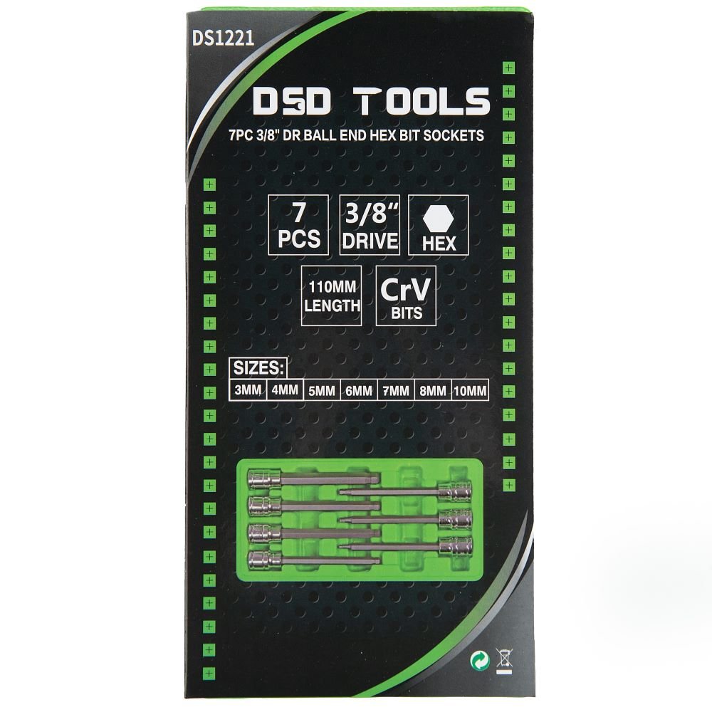 DSD TOOLS 7PC 3/8" DR BALL END HEX BIT SOCKETS DS1221 image 5