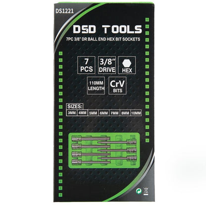 DSD TOOLS 7PC 3/8" DR BALL END HEX BIT SOCKETS DS1221 image 5