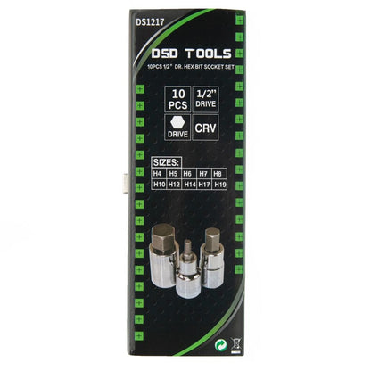 DSD TOOLS 10PCS 1/2” DR. HEX BIT SOCKET SET DS1217 image 5