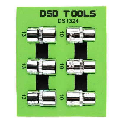 DSD TOOLS 6PC 3/8" DR 10MM + 13MM 6PT SHALLOW SOCKETS  DS1324 image 0