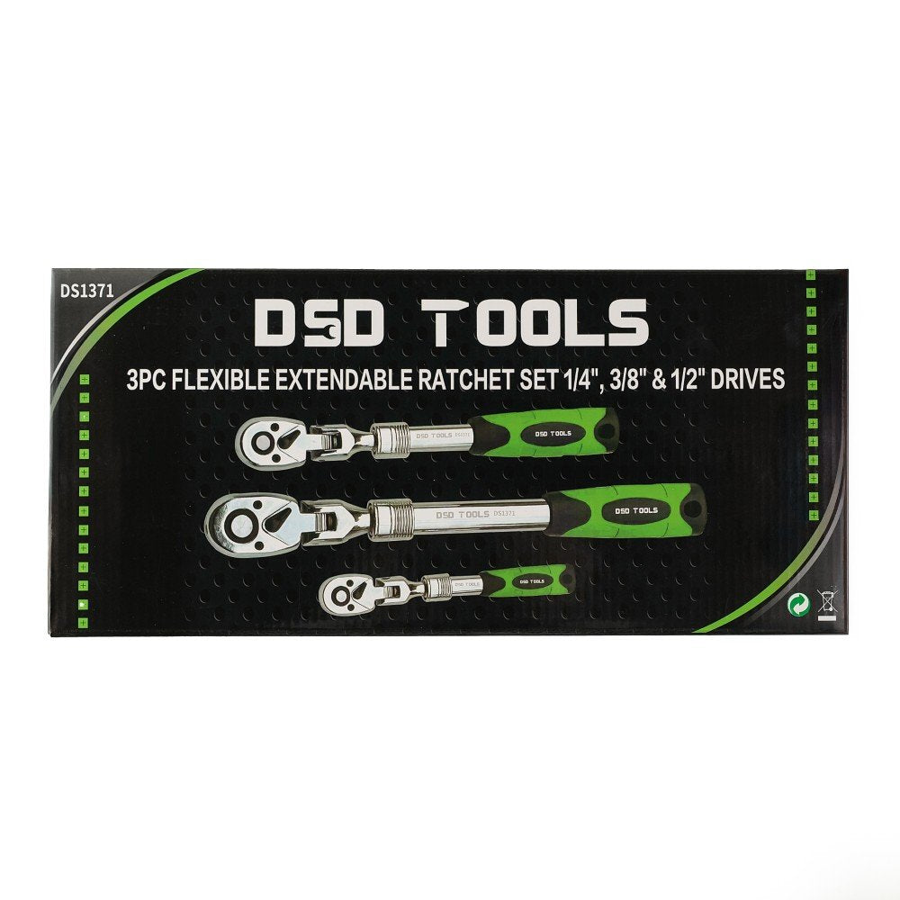DSD TOOLS 3PC FLEXIBLE EXTENDABLE RATCHET SET 1/4", 3/8" &amp; 1/2" DRIVES DS1371 image 0