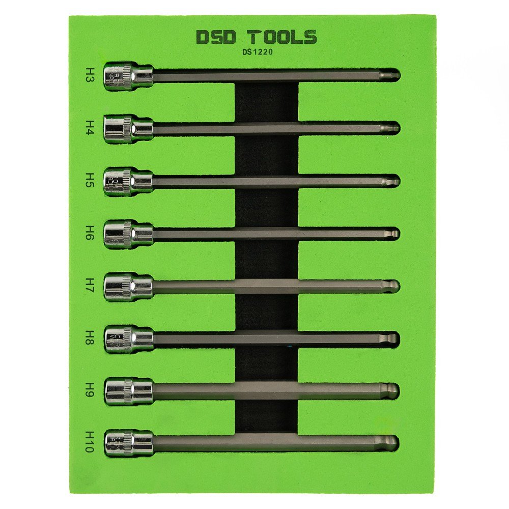 DSD TOOLS 8PCS 3/8” DR HEX BALL END BIT SOCKET SET - EXTRA LONG DS1220 image 0