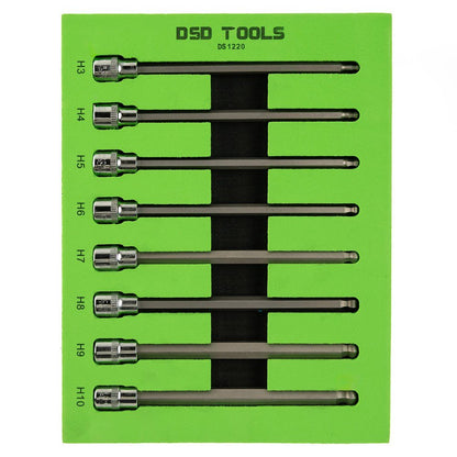 DSD TOOLS 8PCS 3/8” DR HEX BALL END BIT SOCKET SET - EXTRA LONG DS1220 image 0