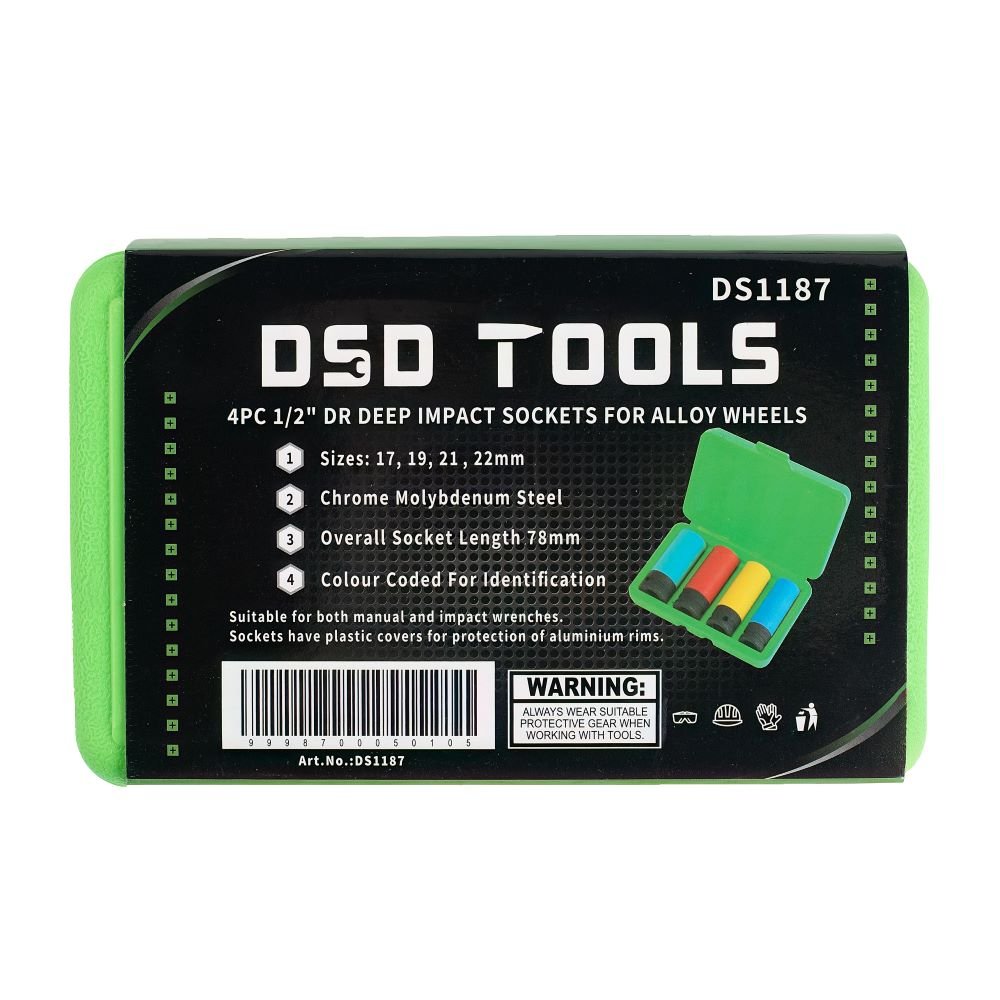 DSD TOOLS 4PC 1/2" DR DEEP IMPACT SOCKETS FOR ALLOY WHEELS DS1187 image 4