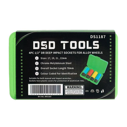 DSD TOOLS 4PC 1/2" DR DEEP IMPACT SOCKETS FOR ALLOY WHEELS DS1187 image 4