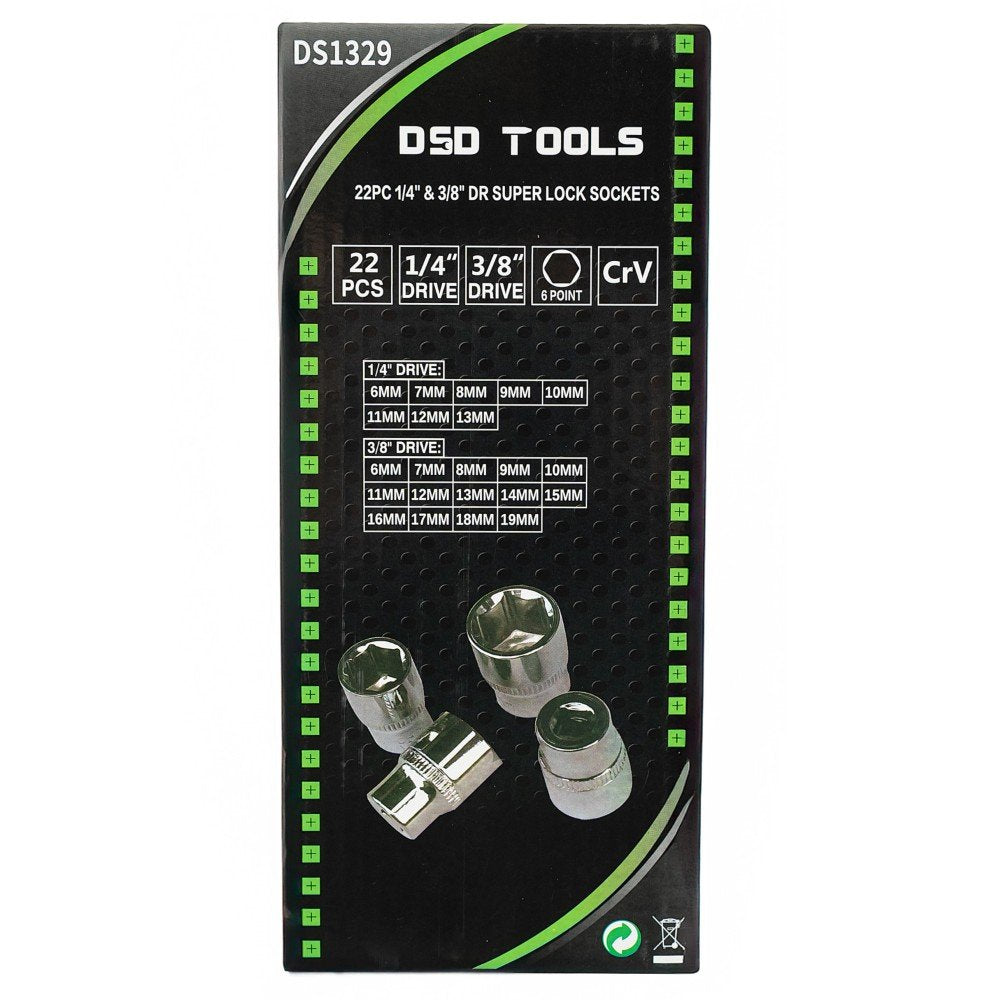 DSD TOOLS 22PC 1/4" &amp; 3/8" DR SUPER LOCK SOCKETS DS1329 image 2