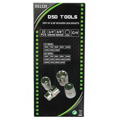 DSD TOOLS 22PC 1/4" &amp; 3/8" DR SUPER LOCK SOCKETS DS1329 image 2