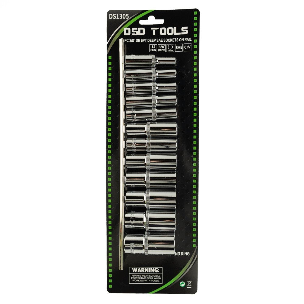 DSD TOOLS 12PC 3/8" DR 6PT DEEP SAE SOCKETS ON RAIL  DS1305 image 1