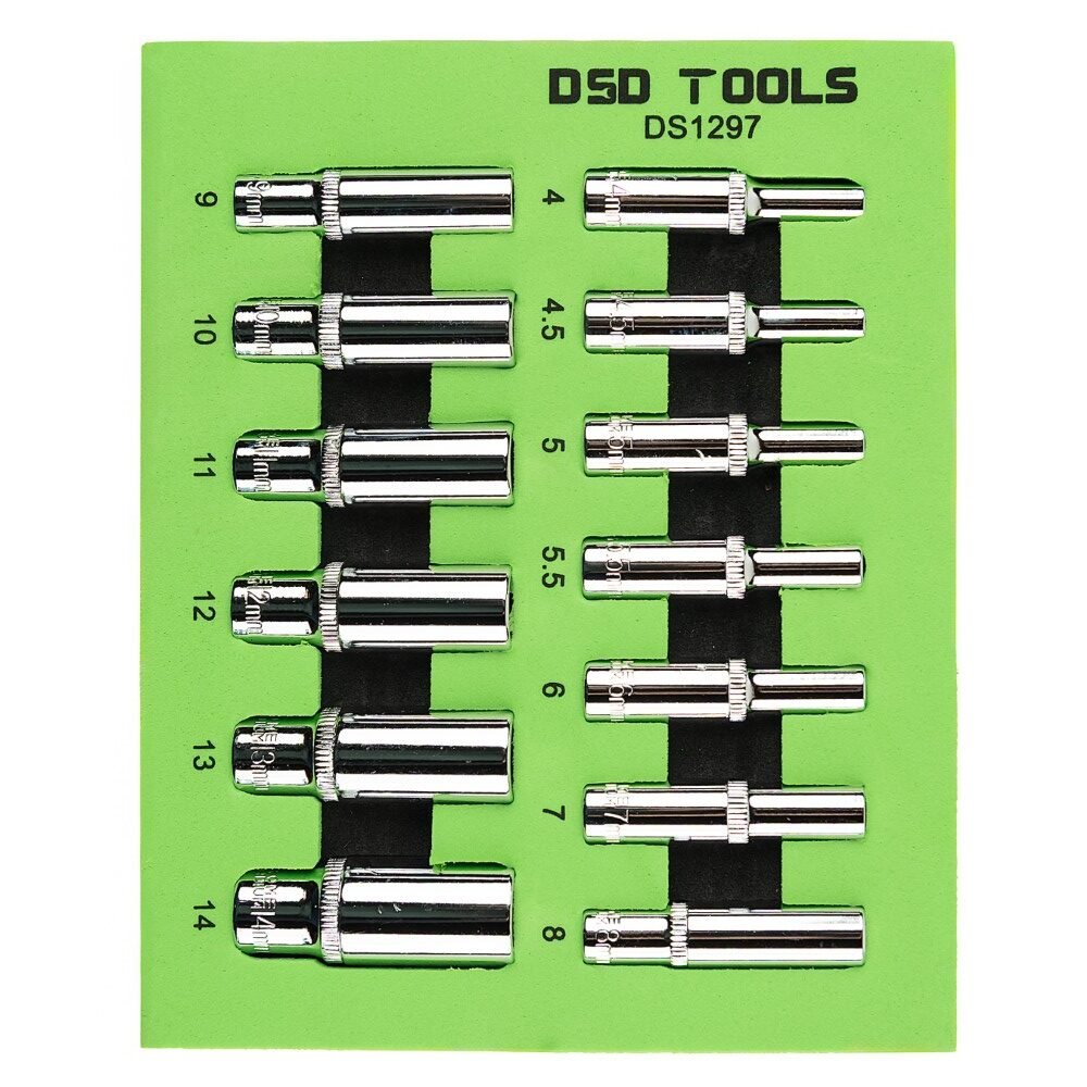 DSD TOOLS 13PC 1/4" DR DEEP SOCKETS 4-14MM DS1297 image 0