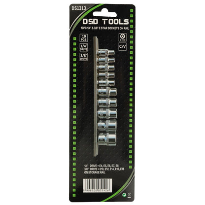 DSD TOOLS 10PC 1/4" &amp; 3/8" E STAR SOCKETS ON RAIL DS1313 image 2