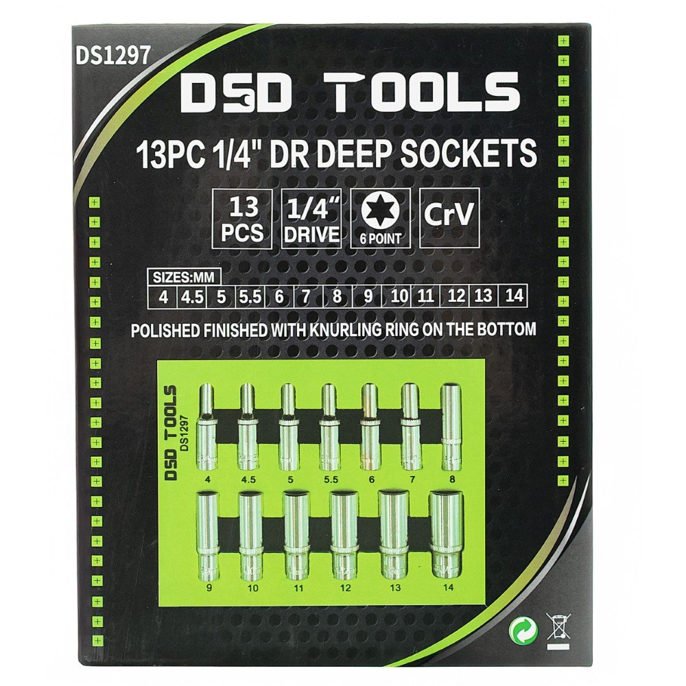 DSD TOOLS 13PC 1/4" DR DEEP SOCKETS 4-14MM DS1297 image 2