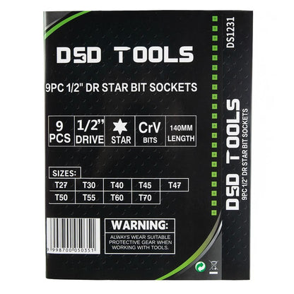 DSD TOOLS 9PC 1/2" DR TORX BIT SOCKETS DS1231 image 2
