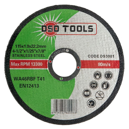 DSD TOOLS CUTTING DISC FOR S/STEEL 115 X 1.0 X 22.2MM - 40 X PACKS OF 10 DS3001 image 0