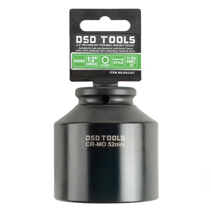 DSD TOOLS 1/2 DR 52MM 6PT THIN WALL HUB NUT SOCKET DS1167 image 0
