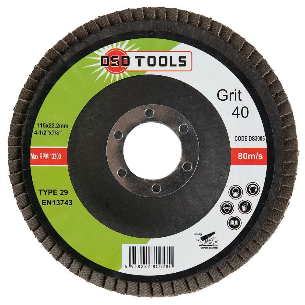 DSD TOOLS FLAP DISCS 40 GRIT OXIDE (4 1/2") 115MM X 22.2MM BOX OF 200 DS3006 image 0