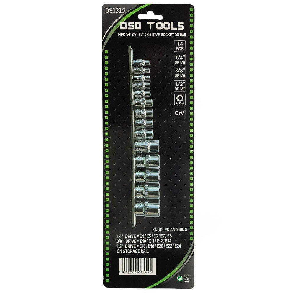 DSD TOOLS 14PC 1/4" 3/8" 1/2" DR E TORX SOCKET ON RAIL DS1315 image 2