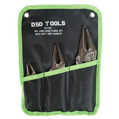 DSD TOOLS 3PC LONG NOSE PLIERS SET WITH SOFT GRIP HANDLES DS1269 image 2