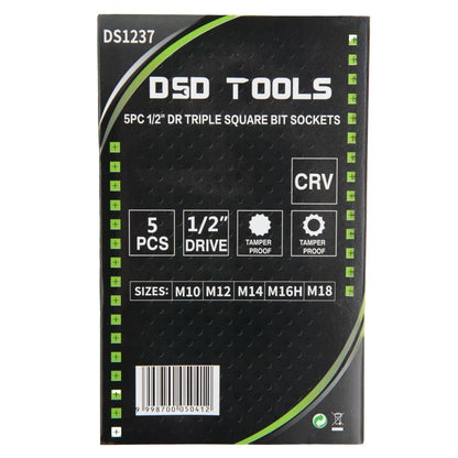 DSD TOOLS 5PC 1/2" DR TRIPLE SQUARE BIT SOCKET SET DS1237 image 2
