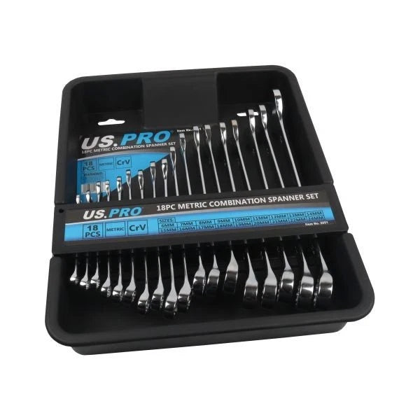 USPRO 18PC METRIC COMBINATION SPANNER SET