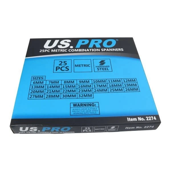 USPRO 25PC METRIC COMBINATION SPANNERS - EVA TRAY